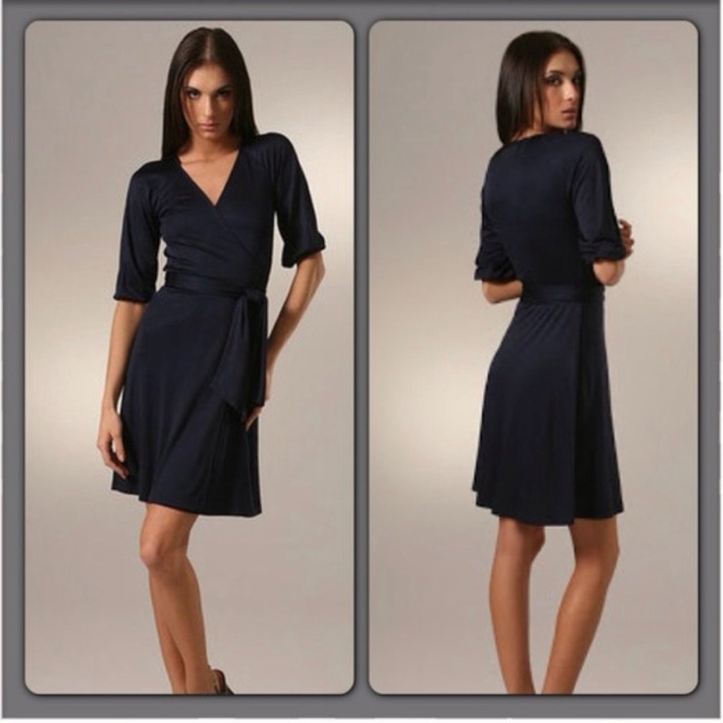Diane Von Furstenberg Classic Navy Wrap Dress With Tie Waist - Women